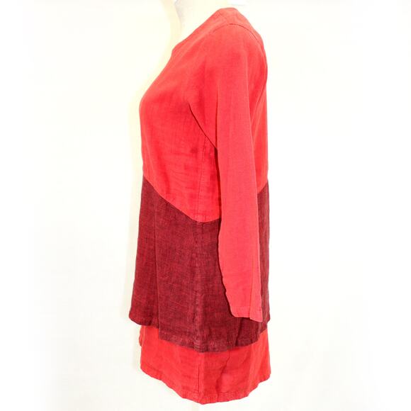 CLICK Color Me Cotton Art to Wear 100% Linen Dress Medium Red Made USA - Picture 5 of 9